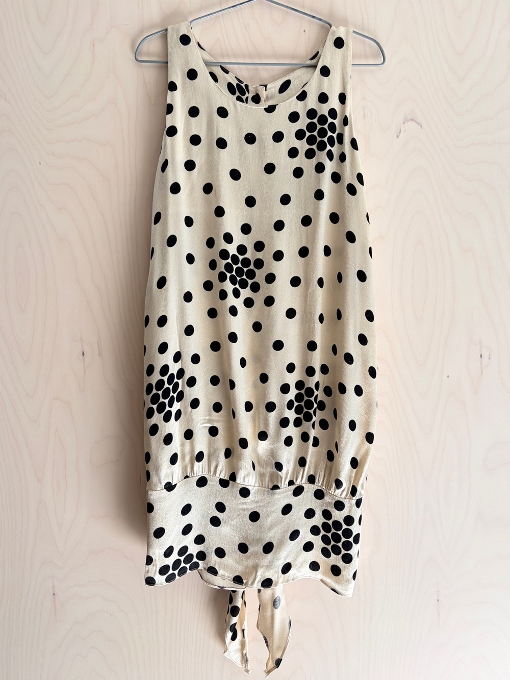 Vintage Cream Polka Dot Midi Dress with Black Spots